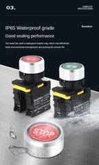 22mm Button Switch Waterproof Momentary Self Reset Self Locking Flat Head Start Stop Arrow Symbol Power Push Button Switch 10A