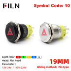 12V 19mm Warning LED Indicator Light Panel Metal Push Button Switch Lock and Momentary on Off with Dash LOGO Symbol