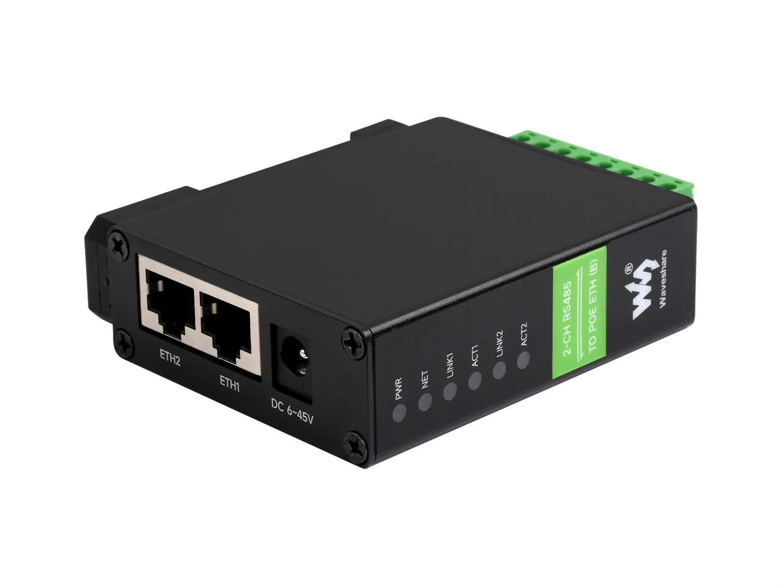 Waveshare 2‑Ch RS485 to RJ45 Ethernet Serial Server,Dual Independent RS485 Channels,Modbus MQTT Gateway Industrial IoT Module