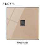Gold Tempered Glass Wall Switch Panel Led European 16a Socket Retro Toggle Light Switch Eu Uk Standard 2usb Socket 1Gang-4gang