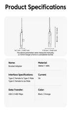 2 in 1 Type C Phone Charging Bracket Adapter 240W Fast Charge OTG Type-C Male to USB-C Female Converter For IPhone17 16 Samsung