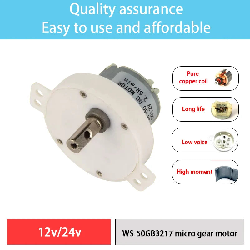 DC 3V 12V 24V 3RPM-100RPM Micro Electric Geared Box Reduction Motor Small Size Slow Speed High Torque Low Noise Reversible