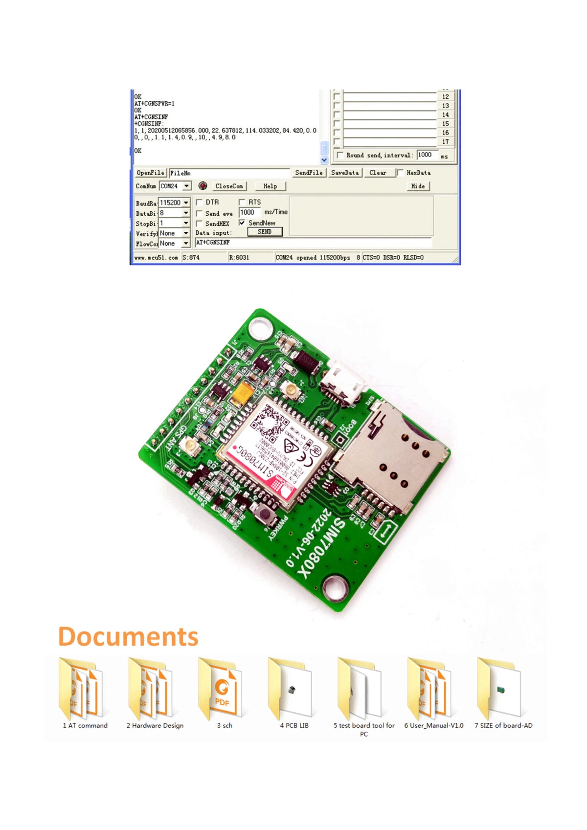 SIMCOM SIM7080G Breakout Multi-Band CAT-M and NB-IoT Module Development Board With Embedded CA-L01 4G CAT1 CA-G01 GNSS Antenna