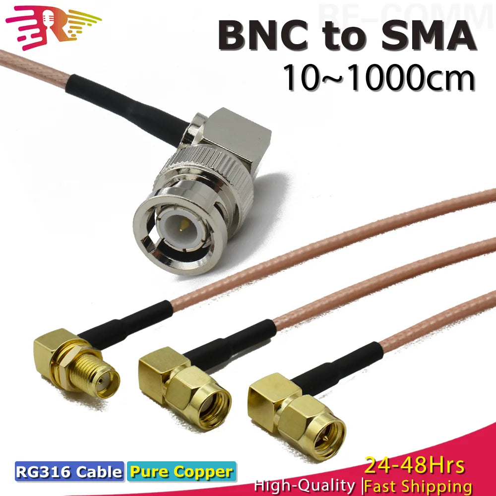 RG316 BNC Male to SMA  Female 90 Right Angle Coax Jumper Pigtail Cable Crimp Fast Delivery WiFi Antenna Extension Cable