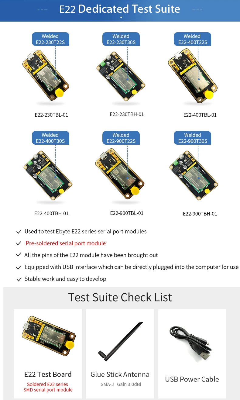 LoRa Module COJXU E22-T Series UART SMD DIP 170/230/433/915/868MHz 22/30/33/37dBm Stamp Hole SMA-K Wireless Module