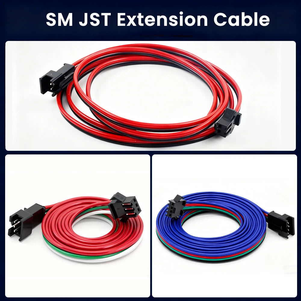 LED Extension Cable 22AWG Electric Wire 2Pin 3Pin 4Pin 5Pin Male Female JST Connector for WS2811 WS2812 WS2813 Strip