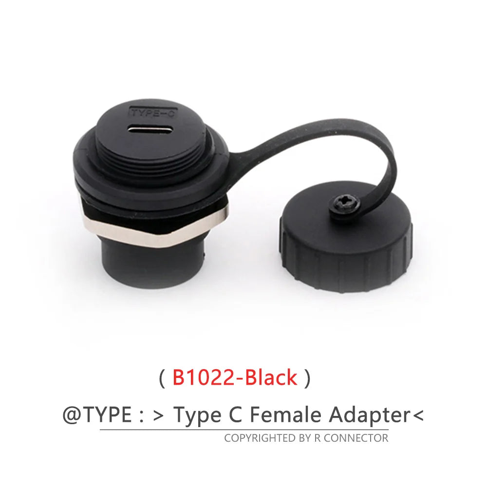 Waterproof D Type Chassis Connector,Type C Female to Female USB-C Converter Adapter Type-C Panel Mount DIY Jack with Dust Cover