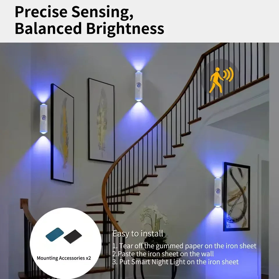 LED Night Light with Motion Sensor RGB Gradient Ambient Light Dimmable Magnetic Stair Lamp for Entryway Bedside Desk Wardrobe