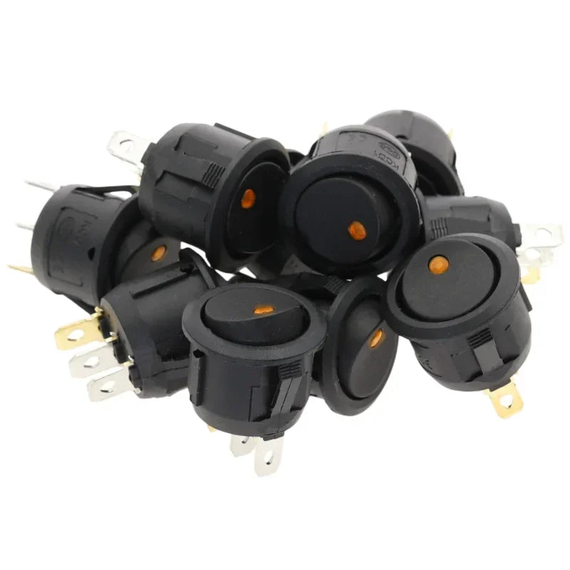 10Pcs ON/OFF 12V 220V 20mm Round Rocker Dot Switch Waterproof LED Light Luminescence Toggle Switches 3Pin