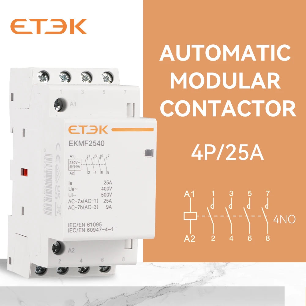 ETEK Modular Contactor Din Rail Automatic 2P 4P 230V Single-phase Three-phase 16A/20A/25A/40A/63A  EKMF