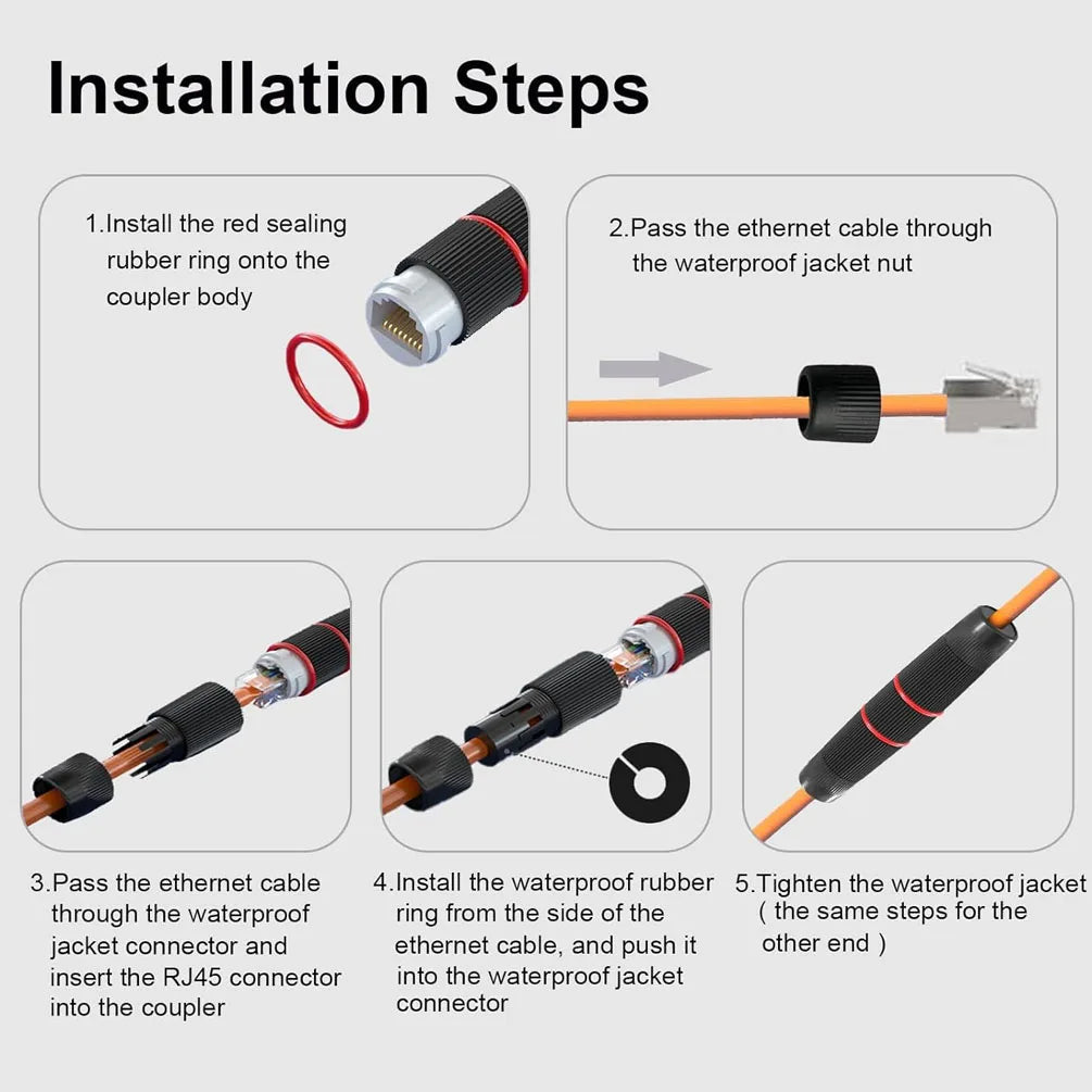 Cat6a RJ45 Network Connector Docking Cable Waterproof Docking Network Socket Plug Outdoor Extender Straight-through Header CAT6A