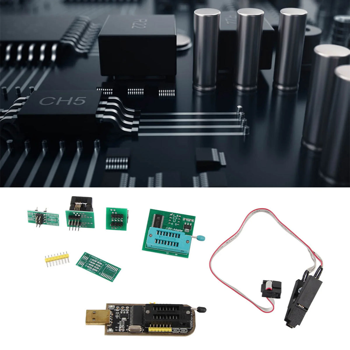 CH341A USB Programmer SOP8 Test Clip 1.8V Adapter SOP8 to DIP8 Converter Module Adapter Socket Converter Module USB Programmer