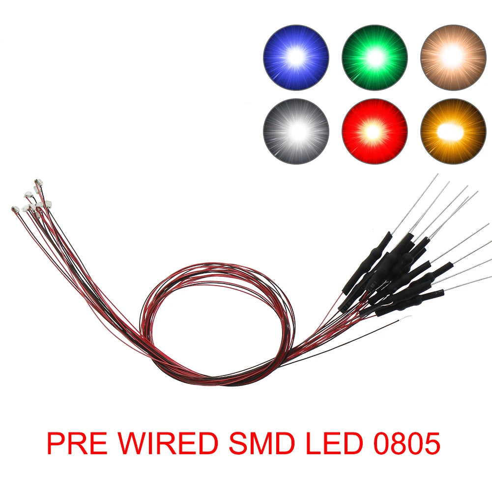 20pcs Pre-wired 20cm Long 30awg Wire SMD LED 0402 0603 0805 Lights Soldered Resistor for 12V White Red Blue Yellow Green