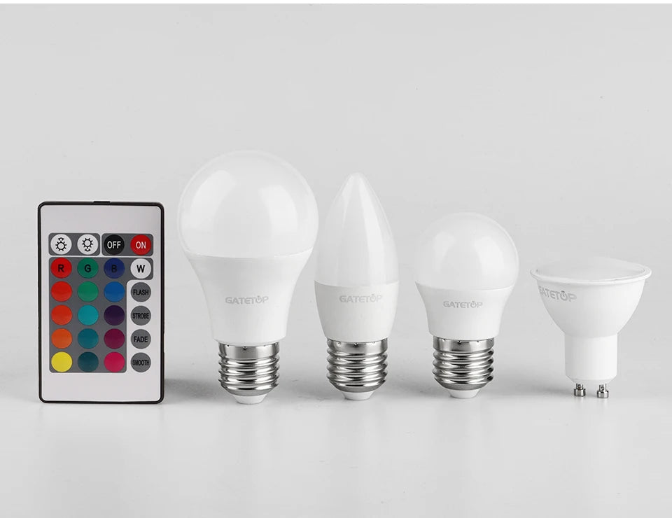 1-10PCS LED Intelligent RGBW Bulb GU10 E27 E14 24 Key Infrared Remote Control AC110V 230V 6W 10W Color Plus White Light Dimming