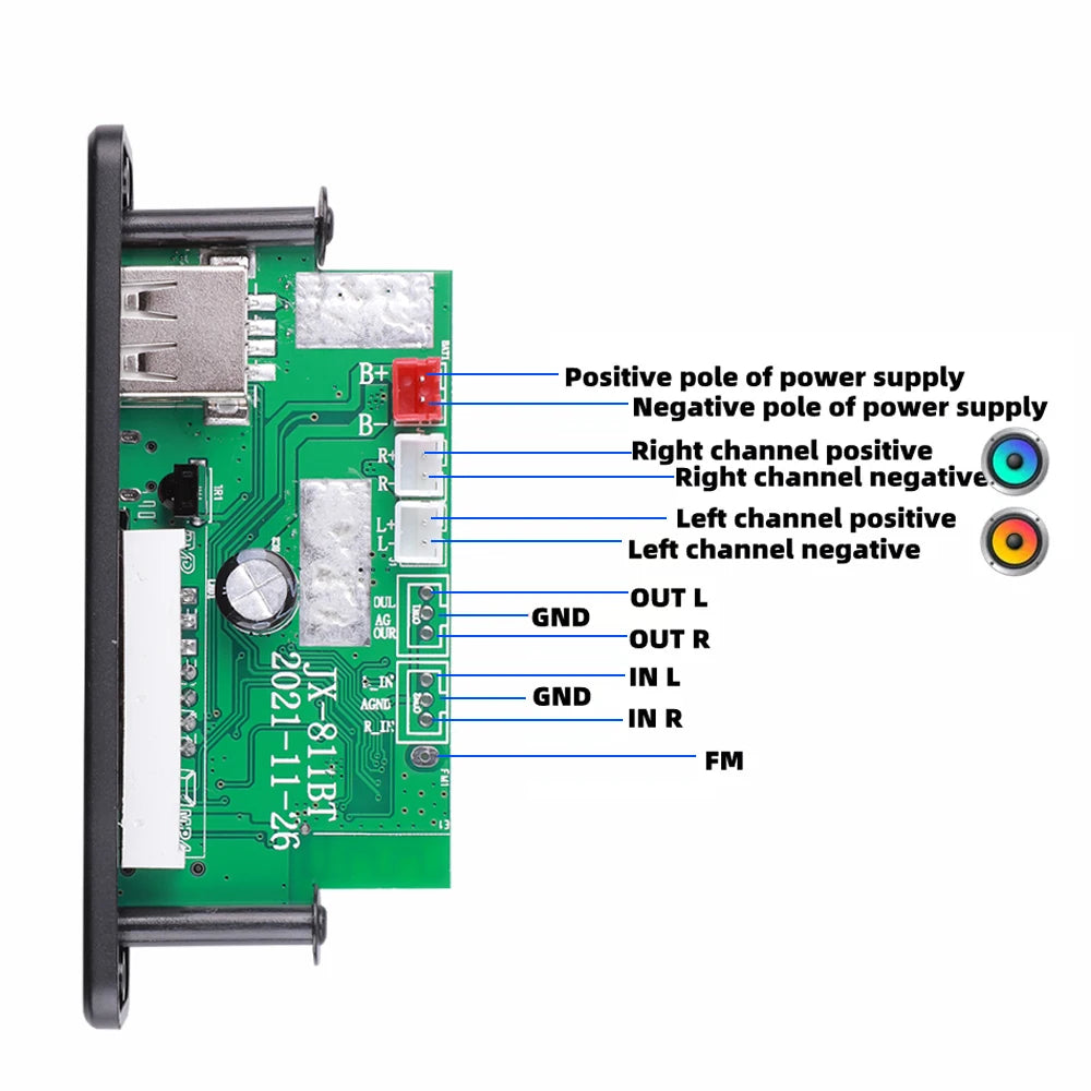 Bluetooth 5.0 MP3 Decoder Board 2*20W 40W Amplifier Audio Player 12V DIY MP3 Player Car FM Radio Module TF USB Mic Record Call