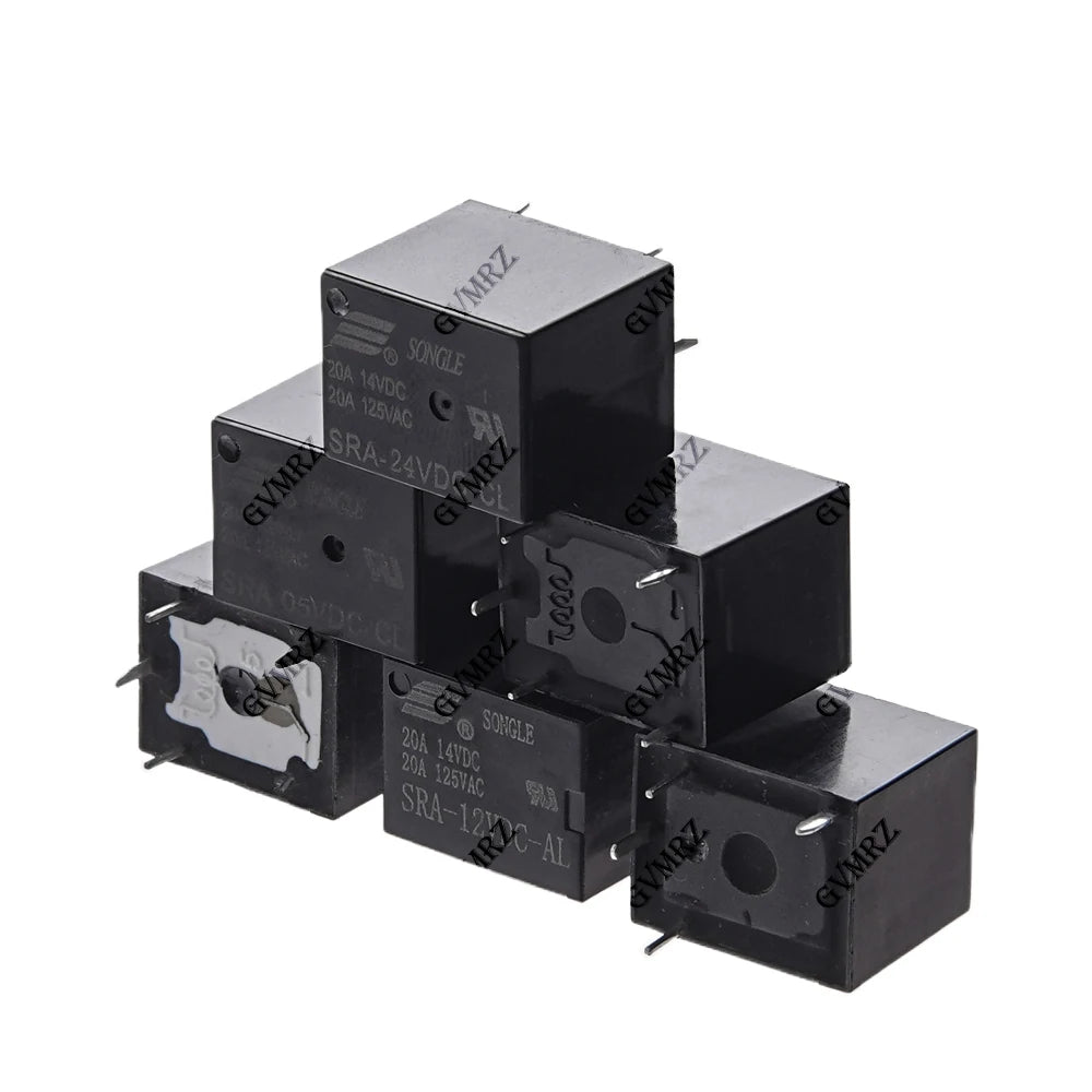 5PCS 4Pin 5Pin Relay  PCB Type Black Automobile Relay SRA-05VDC-AL SRA-12VDC-CL SRA-24VDC-CL 5V 12V 24V 20A DC Power