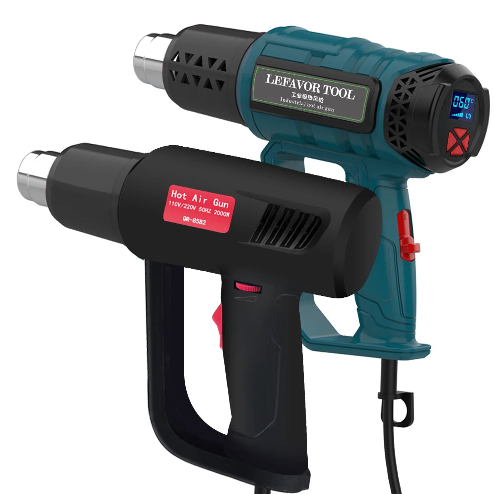 LEFAVOR 2000W Electric Hot Air Gun 220V Industrial Dual Wind Speed Temperature Controlled Building Hair Dryer Heat Gun Nozzle