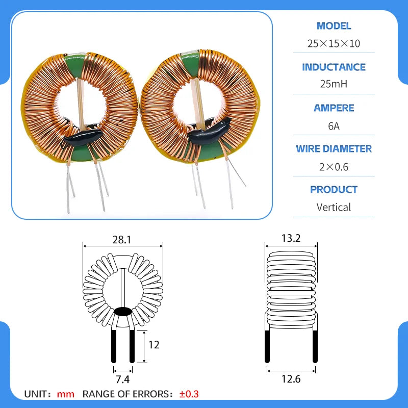 25x15x10 Toroidal Common Mode Inductor Toroidal Choke MnZn Ferrite Power Supply DC Filter Inductor