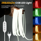 220V COB LED Strip Power EU Plug Dimmable Timer 288LEDs/m Waterproof Neon Light Tape Red Blue Green Pink White Home Garden Decor