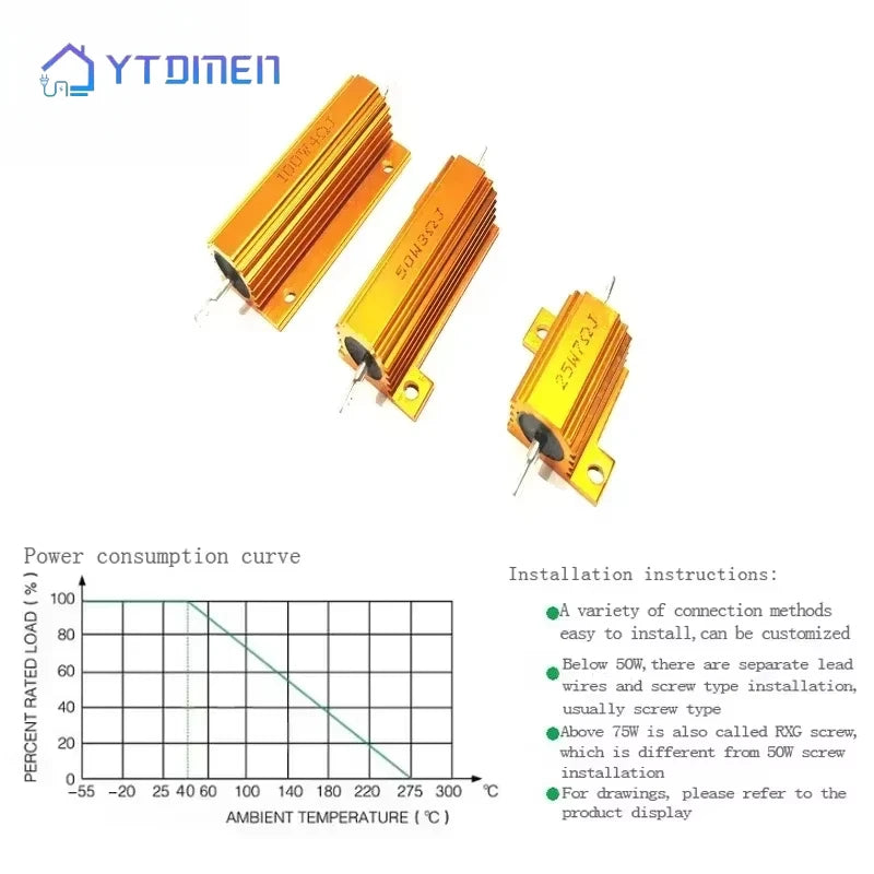 2PCS Load Resistor 10W 25W 50W 100W Aluminum Power Metal Shell Case Wirewound Resistor  0.1~10K Ohm 4ohm 6ohm 8ohm Resistance