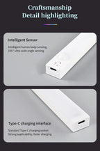 30cm 50cm Magnetic LED RGB Cabinet Light with Motion Sensor USB-C Wireless Night Light with 5 Modes for Closet Gaming Atmosphere