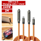 240W 2 in 1 USB C to USB C Fast Charging Foldable Bracket Data Cable Type C Desktop Holder Charging Wire For Iphone17 16 Samsung