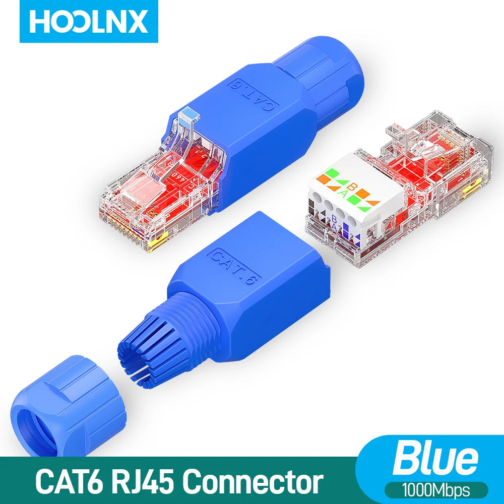 Hoolnx Tool Free RJ45 Connector, Tool Less UTP CAT6 CAT6A Field Termination Modular Plug for Solid Stranded Lan Ethernet Cable