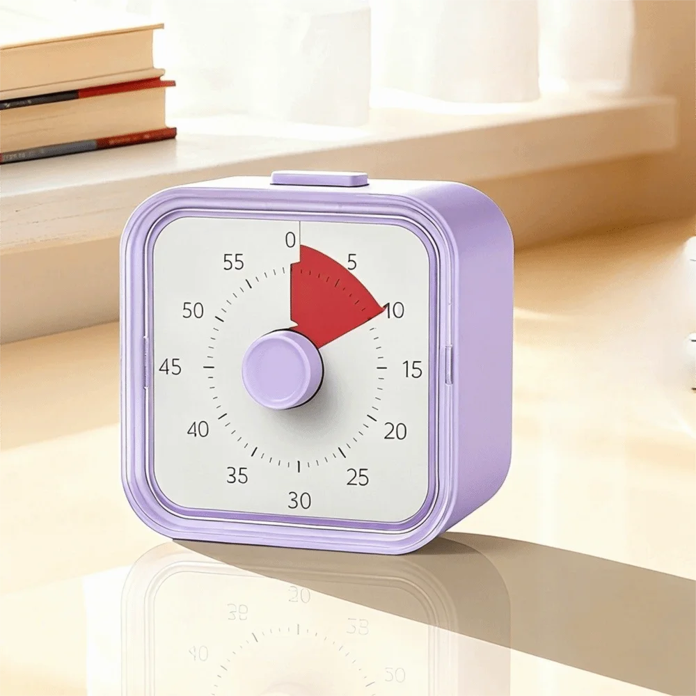 60 Minutes Visual Timer Ultra Silent Visualization Countdown Alarm Clock Self-discipline Round/Square Kitchen Timer