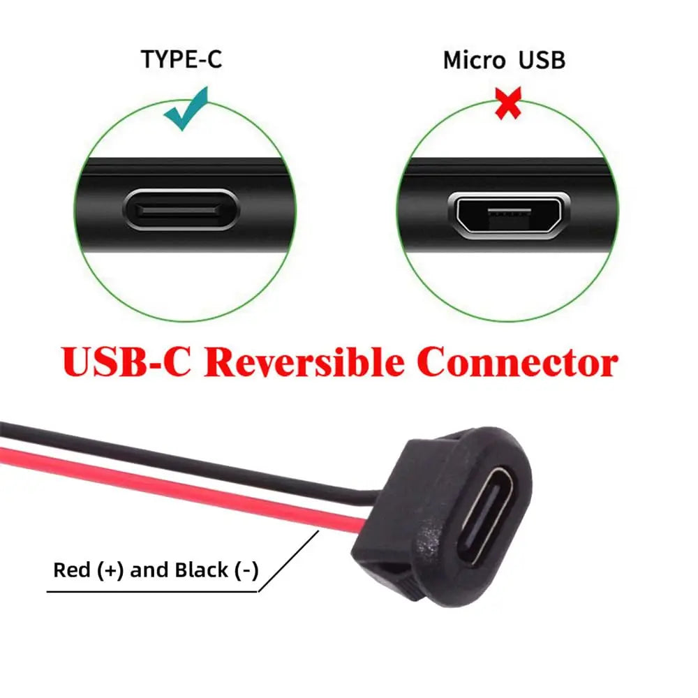5pcs Type-C Female Chassis Waterproof 2P Solder Wire Type USB C Pigtail Cable USB-C Plug to 2 Pin Bare Wire Open End Connector