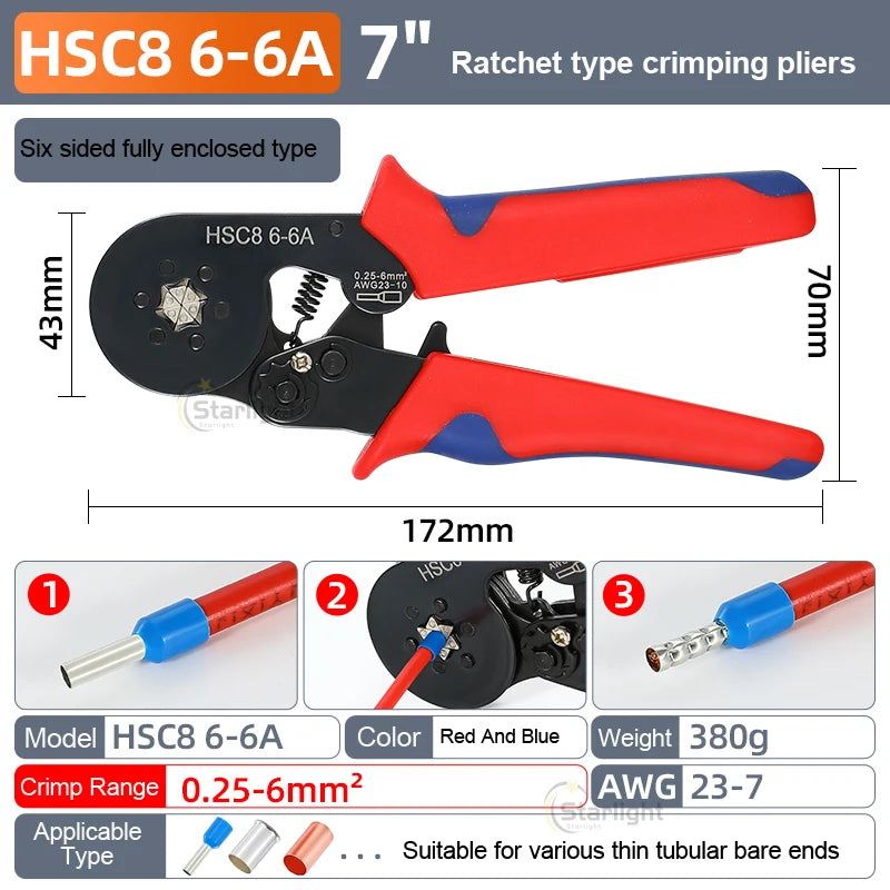 HSC8 6-4A 6-6A VE TE Pliers Self-Adjusting Crimping  Electrical Wire Ferrule Pin Terminal Connectors Crimping Tool Hand pliers