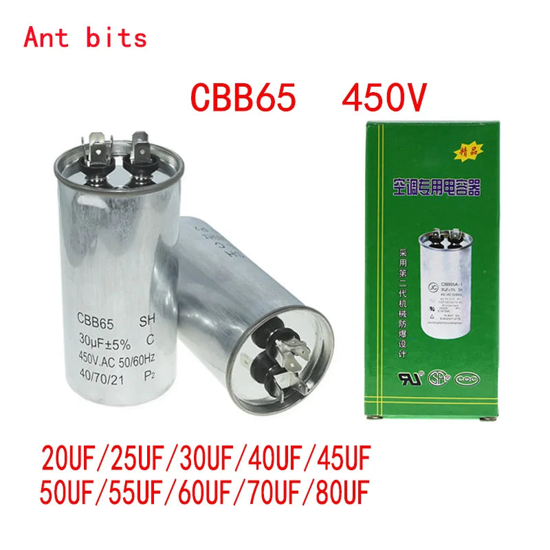 1PCS CBB65 Air Conditioner Compressor Start Capacitor 20 25 30UF 35UF 40UF 45UF 50UF 60UF 70UF 80UF 450V 4+2 New and Original