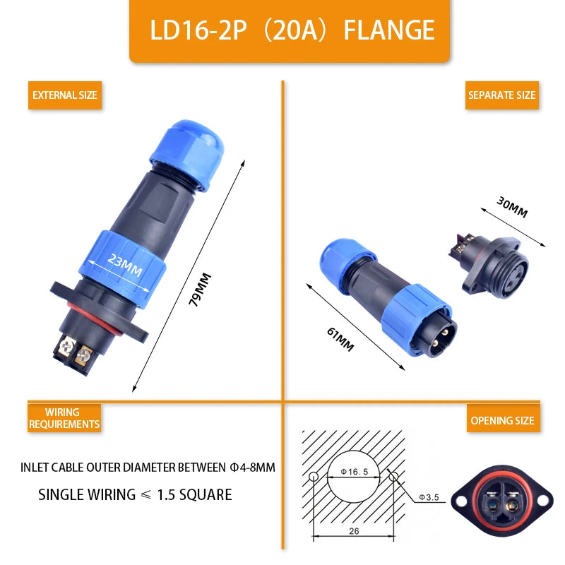 IP68 Waterproof Male Female Electrical Connector LD Series2/3/4/5/6/7/9-Pin Panel-Mount Screw Wire Cable Aviation Plug Connector