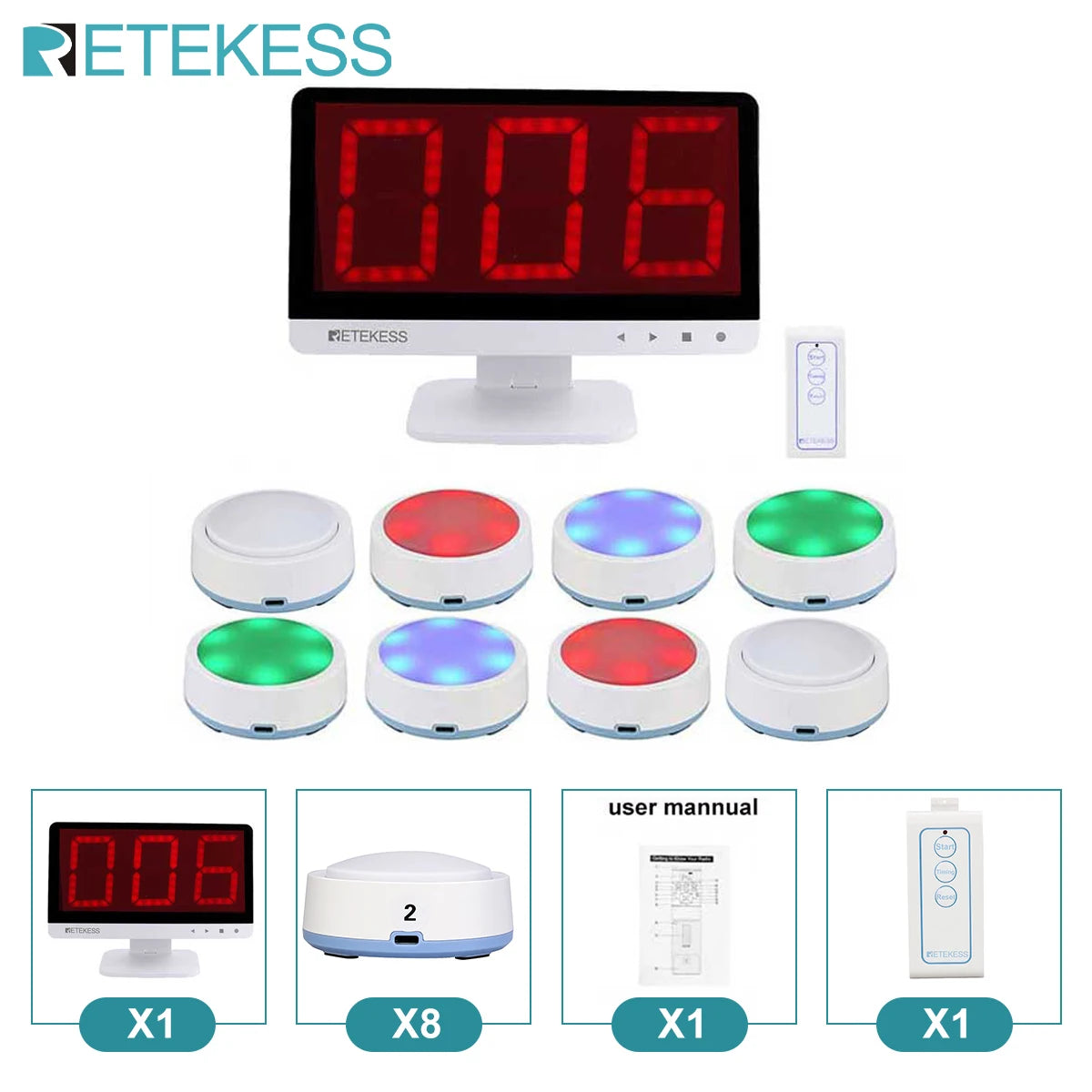 Retekess TM101 Quiz Answer Game Buzzer System 3 Answer Mode 4 Color State for Classroom Competition Game Show Family Party Games