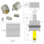 1-4PC UHF Male Female Plug Jack PL259 SO239 RF Coax Connector Crimp RG316 RG174 RG58 RG142 Copper Nickelplated With Drawing