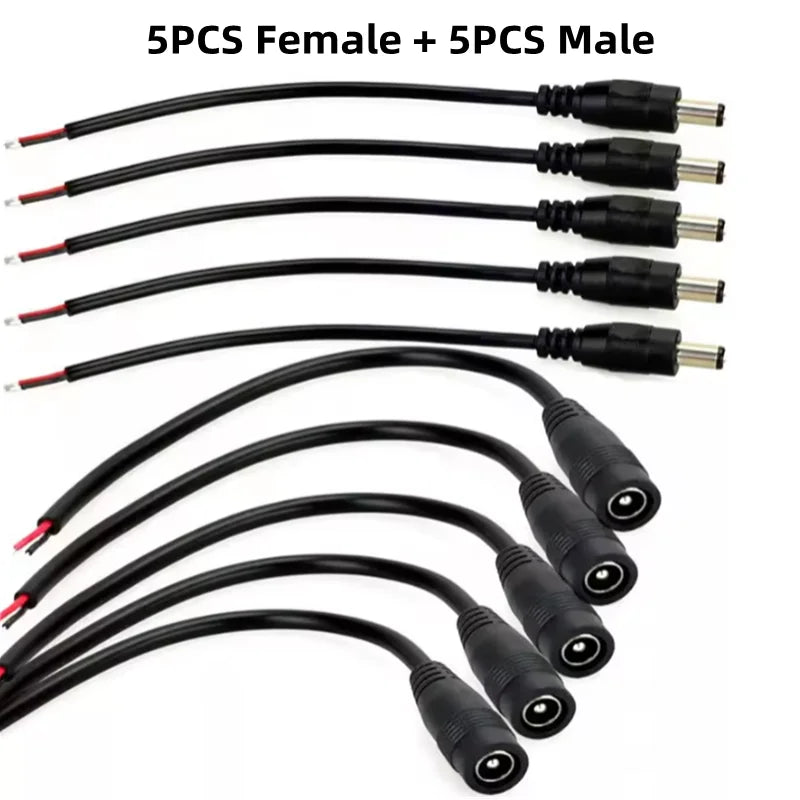 5.5mm X 2.1mm DC Jack Connectors Power Extension Cable 22AWG Female Male DC Plug Adapter For CCTV Camera 5050 3528 LED Strip