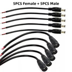 5.5mm X 2.1mm DC Jack Connectors Power Extension Cable 22AWG Female Male DC Plug Adapter For CCTV Camera 5050 3528 LED Strip