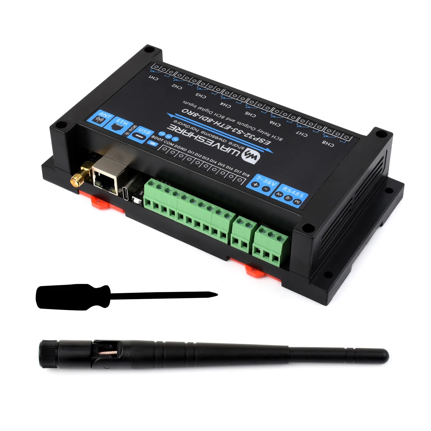 Waveshare Industrial 8-Channel ESP32-S3 WiFi Relay Module Onboard isolated RS485 interface Multiple Isolation Protection Circuit