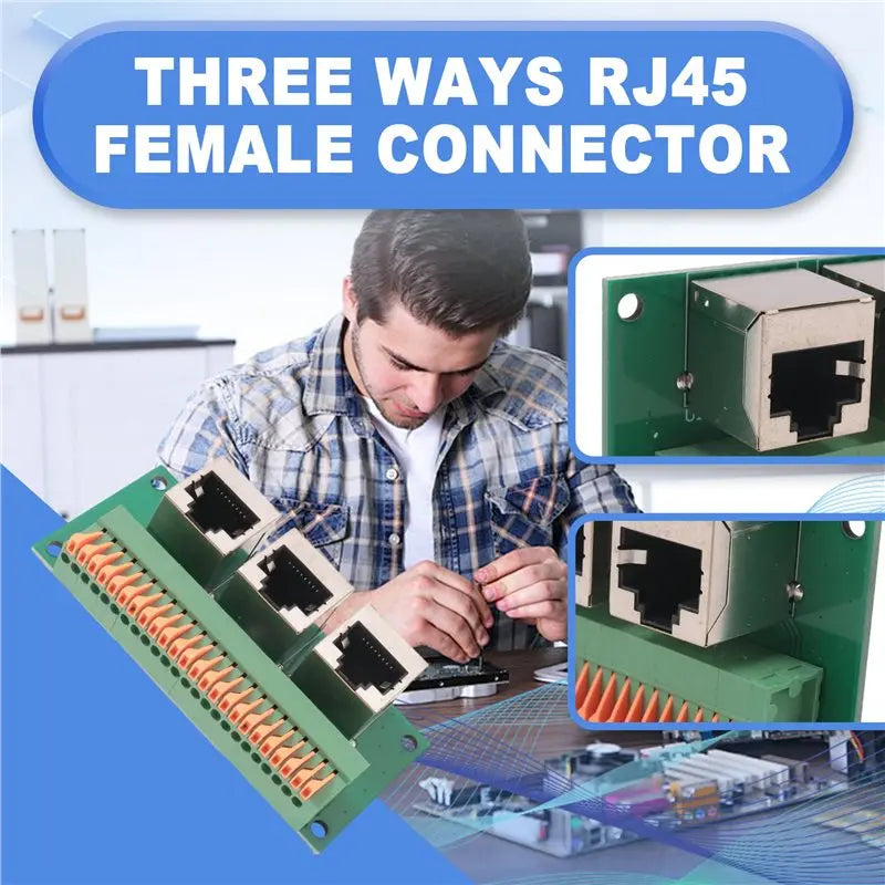 AT21-RJ45 Female Breakout Board,Solderless RJ45 To 8Pin Quick Spring Terminal,Three Ways RJ45 Female Connector With PCB Board