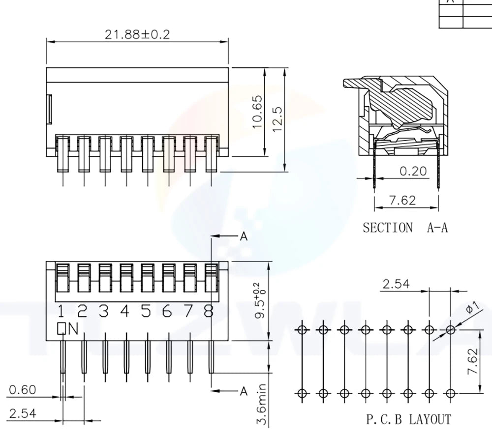 10PCS Slide Type Switch Module 1 2 3 4 5 6 7 8 9 10 12 Bit 2.54mm Position Way DIP Red Blue Pitch Toggle Switch Red Snap Switch