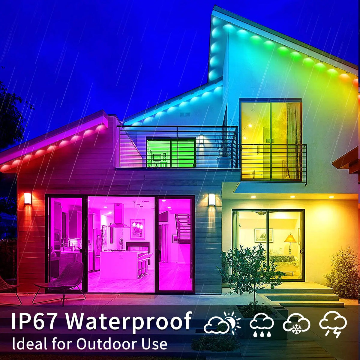 180 LEDs Permanent Outdoor Eaves String Lights, Smart App-Controlled RGB IC Colors, IP67 Waterproof, Suitable for Christmas, Gardens, Courtyards, Parties, and Christmas Decorations—Eaves String Lights