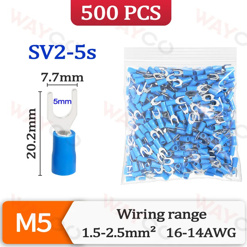 500PCS Fork Crimp Terminal M4/M5/M6 Spade Plugs Pre-insulated Ferrules Lugs For Splice Electricals Cable Wire End Connectors