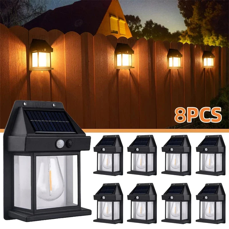 Solar Wall Lights Outdoor Tungsten Waterproof Wireless Motion Sensor Security Lamps Dusk to Dawn Lighting for Garden 1~8PCS 2026