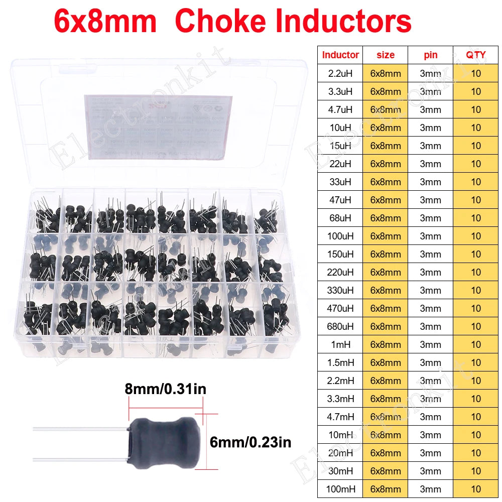 2.2uH 3.3uH 4.7uH 10uH 22uH 47uH 68uH 100uH 220uH 1mH 4.7mH 10mH 100mH Toroid Core Choke Color Ring Power Inductor Assorted Kit
