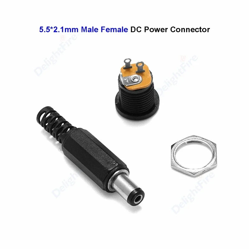 DC Power Connector 5.5mm 2.1mm 2.5mm 3.5mm 1.35mm Barrel Plug 3A 5V 12V Male Female Jack Socket Screw Nut Panel Mount Adapter
