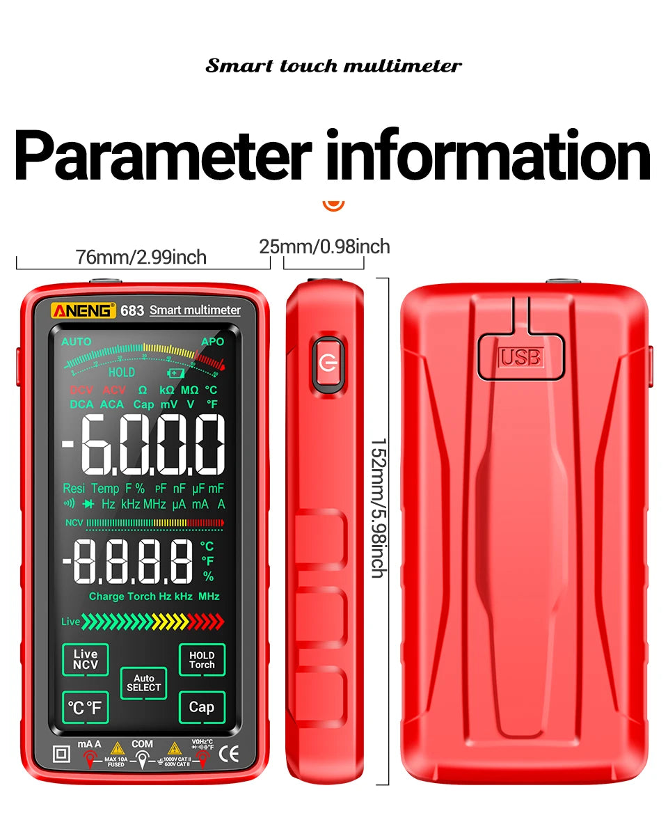 ANENG 683 Smart Multimeter Rechargeable High-end Touch 6000 Counts Multimetro Test Multitester AC/DC Voltage Tester Current Tool