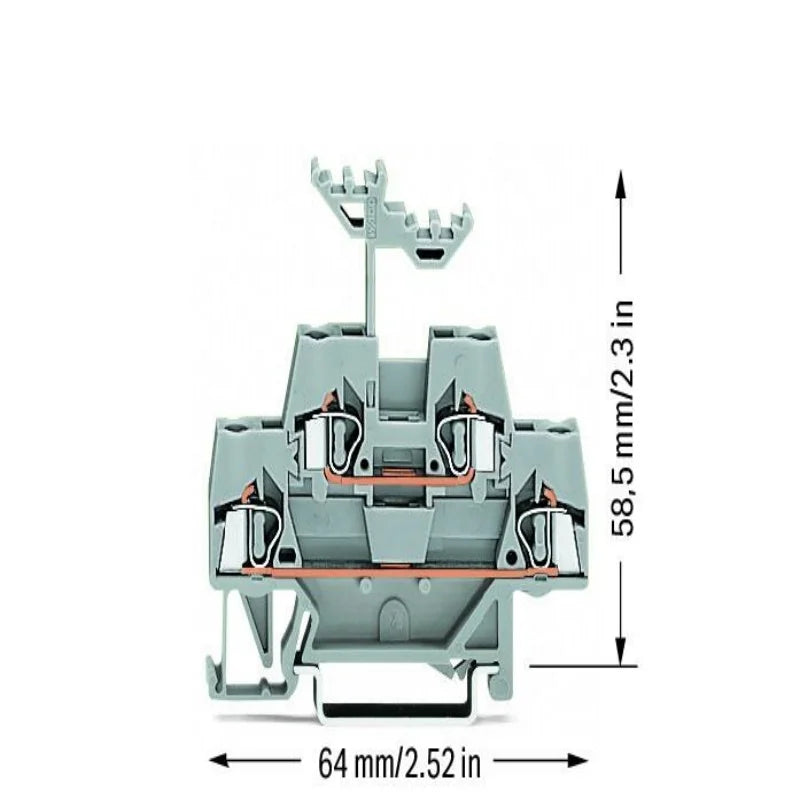 WAGO 280‑519 Double‑Deck DIN Rail Terminal Block 4‑Position 2.5mm² 20A Cage Clamp Spring Connector Gray