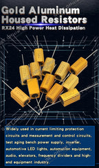 1pcs Gold Aluminum Housed High Power Resistors RX24-5W 0.1R 1R 2 3 4 5 6 8 10 20 47 100 150 200 300 470 Ohm 1K Ohm 10K 100K Ohms