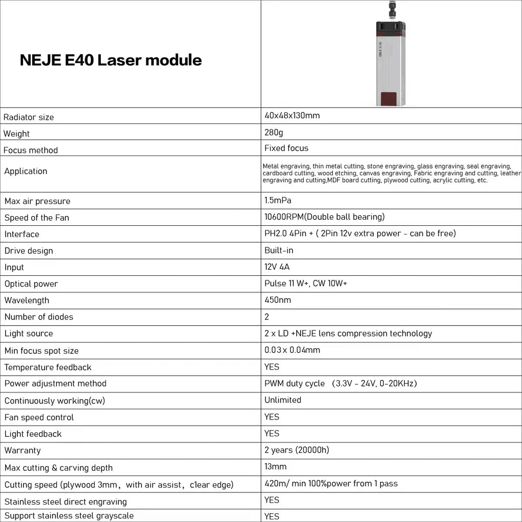 40W80W NEJE A40640 E40 Laser Module Diode High Power 450nm, Air-Assisted Nozzle for CNC Woodworking Engraver & Cutting Tools