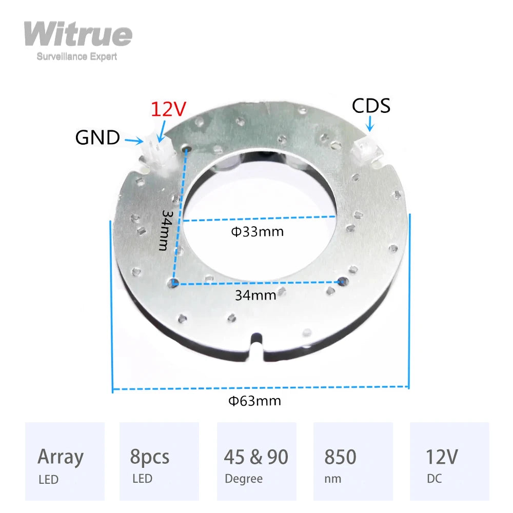 Witrue New 8pcs Array LED IR Leds Infrared Board 850nm for CCTV Cameras Night Vision (63mm Diameter)