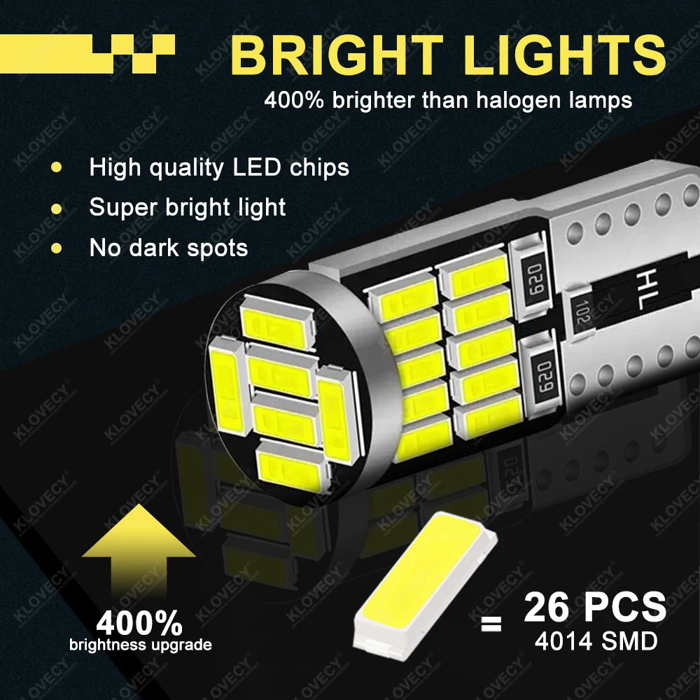 10-40 PCS CANBUS No Error T10 W5W LED Bulb For Car Interior Dome Door Map Trunk License Plate Lights 12V 26SMD 400LM 6500k White
